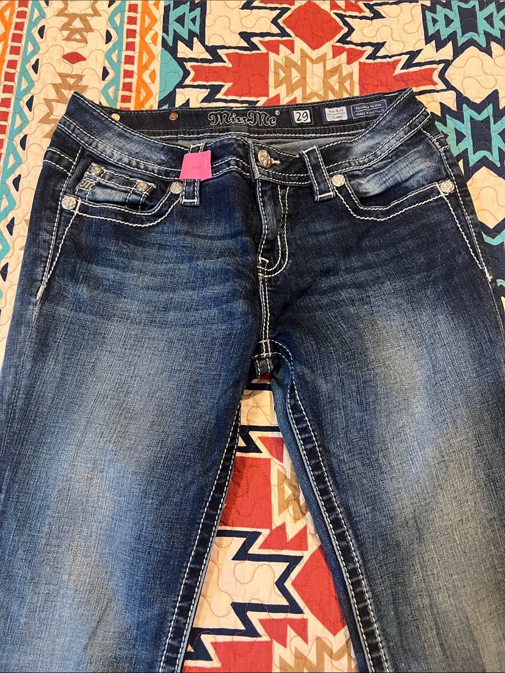 Miss Me Dark Blue Skinny Jeans with Contrast Stitching